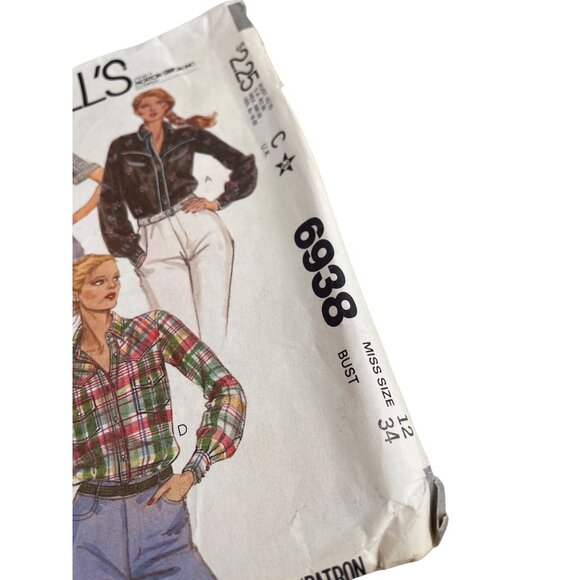 80s McCalls 6938 Misses Western Shirts Sewing Pattern Size 12 Vintage Rodeo CUT - Picture 2 of 7